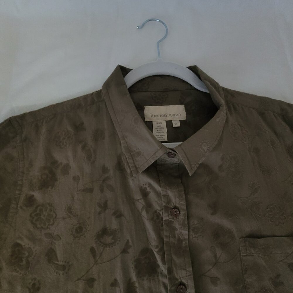 Territory Ahead Floral Brown Long Sleeve Shirt Flocked  Designs Size XL - Picture 7 of 14